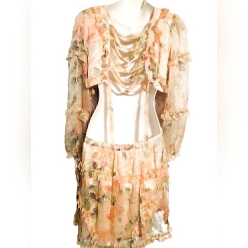 Pink Bohemian Spring Summer Lace up Back Floral Ruffle Backless Mini Dress XXL - Picture 7 of 16